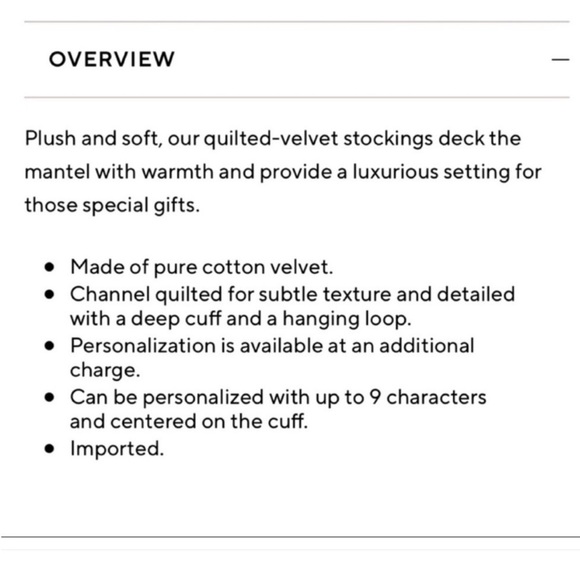 Pottery Barn Channel Quilted Velvet Stocking | Ivory | Medium - Picture 5 of 6